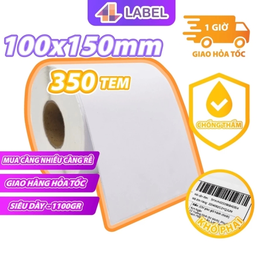 Giấy in đơn hàng TMDT A6 100x150 dạng cuộn 350 temloại dày đẹp có Topcoat, chuyên dùng in đơn hàng, mã vận đơn, logo, tem phụ