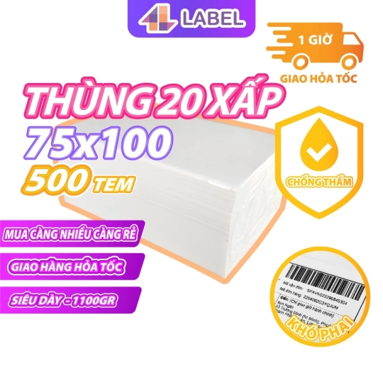 Combo 20 xấp 75x100, 500 tem nhiệt A7 75x100 Có Sẵn Lớp Dán, Chống nước, Giấy dày, In Đơn Shopee