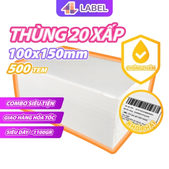 Combo 20 xấp Giấy in nhiệt A6, tem nhiệt A6 100x150 Có Sẵn Lớp Dán, Chống nước, Giấy dày, In Đơn Shopee