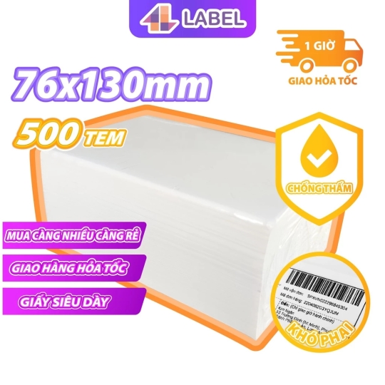 Giấy in đơn hàng TMDT A7 76x130 loại dày, giấy in nhiệt A7 dạng tệp 500 tem tự dính, in không cần mực, in vận đơn, logo