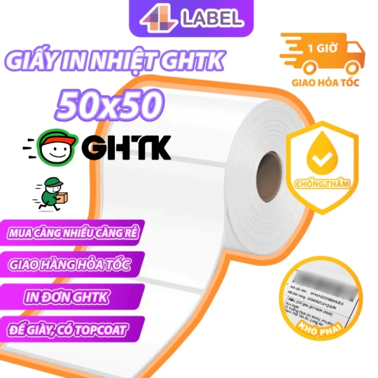 Giấy in nhiệt GHTK 50x50, cuộn 25m gần 500 tem nhiệt cho GHTK