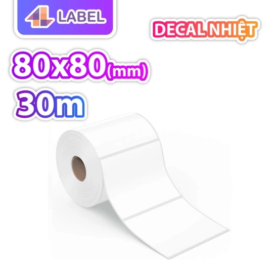 Giấy In Nhiệt 80x80 mm dạng cuộn, in tem GHN, GHTK, Có keo sẵn, tem vận chuyển 8*8, decal nhiệt 80*80, giấy in tem 8x8