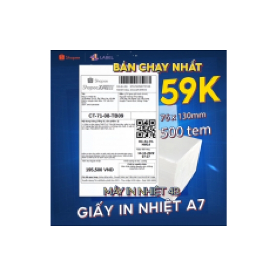 Giấy in đơn hàng TMDT A7 76x130 loại dày, giấy in nhiệt A7 dạng tệp 50 tem tự dính, in không cần mực, in vận đơn, logo 