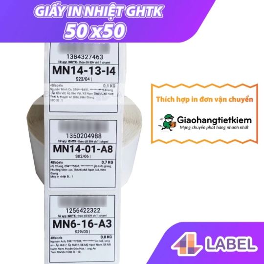 Giấy in nhiệt GHTK 50x50, cuộn 25m gần 500 tem nhiệt cho GHTK