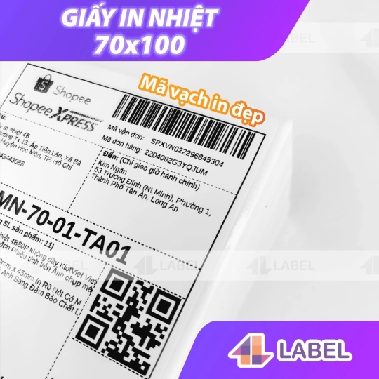 Giấy in nhiệt A7 70x100 dạng cuộn 30m, tem nhiệt 4B Label chuyên dùng in đơn hàng TMDT, siêu tiết kiệm