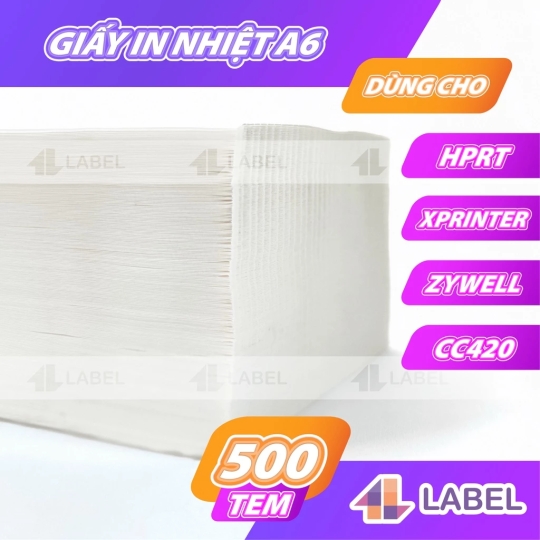 Giấy in đơn hàng TMDT A7 76x130 loại dày, giấy in nhiệt A7 dạng tệp 500 tem tự dính, in không cần mực, in vận đơn, logo