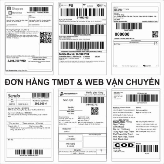 Giấy in đơn hàng TMDT A6 100x150 dạng tệp 500 tem loại dày đế 60gsm, nặng1100gram, loại mỏng đế 40gsm, nặng 900gram