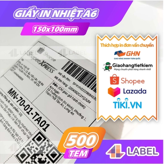 Giấy in đơn hàng TMDT A6 100x150 dạng cuộn 350 temloại dày đẹp có Topcoat, chuyên dùng in đơn hàng, mã vận đơn, logo, tem phụ