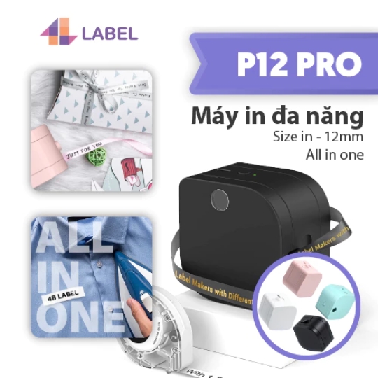 Máy in đa năng P12 PRO kết nối điện thoại, máy in hộp phấn, in ruy băng gối quà, in sticker quần áo, tặng 1 cuộn khi mua