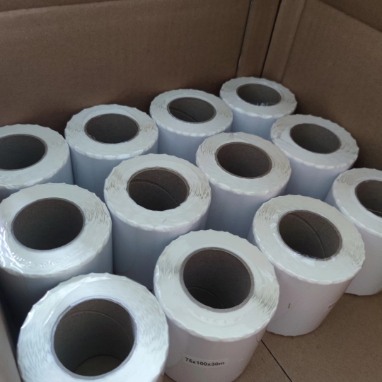 Cuộn in mã vạch, tem nhiệt khổ 2 tem 72x22, 70x22, 35x22 mm, 2 tem/hàng, 2000 tem. Tem in sản phẩm, tem in giá