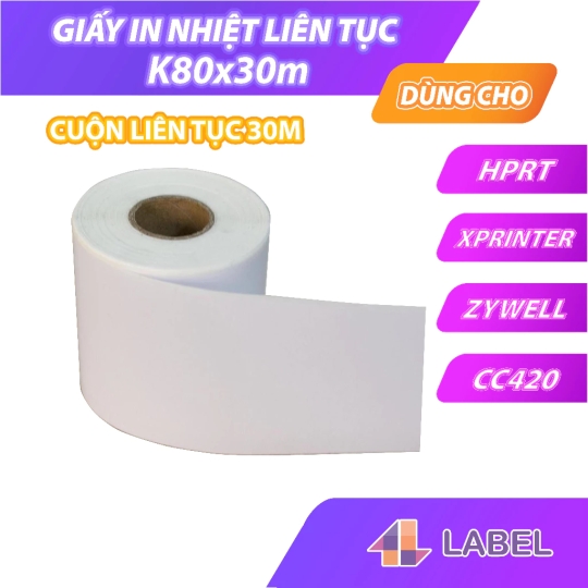 Giấy in nhiệt k80 bóc dán,giấy in liên tục in bill livestream dành cho máy tự cắt khổ 80mm 8cm[LIÊN TỤC CUỘN BỰ CÓ KEO]