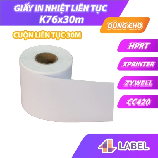 Giấy in nhiệt k76 bóc dán,giấy in liên tục in bill livestream dành cho máy tự cắt khổ 76mm 7.6cm[LIÊN TỤC CUỘN BỰ CÓ K]