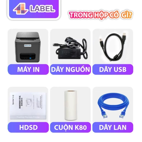 Máy in bill qua điện thoại K80 USB/LAN,in giấy in bill có keo, đơn livestream TPOS,chotdon, Sapo, KiotViet, Sổ bán hàng